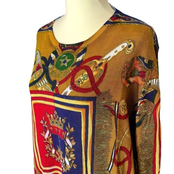 Vintage TERANI SPORT Pullover Sweater Regal Royalty Pattern Women’s Size L - Picture 3 of 9